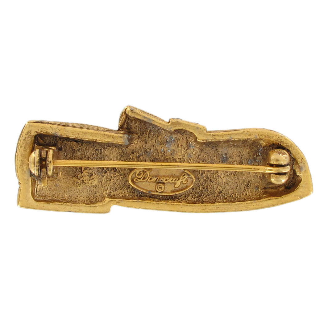 Vintage Designer Signed Danecraft Loafer Gold Tone Marcasite Pin Brooch 1.69"