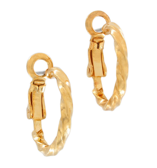 Twisted Gold Tone Pierced Small Hoop Earrings For Women 5/8"
