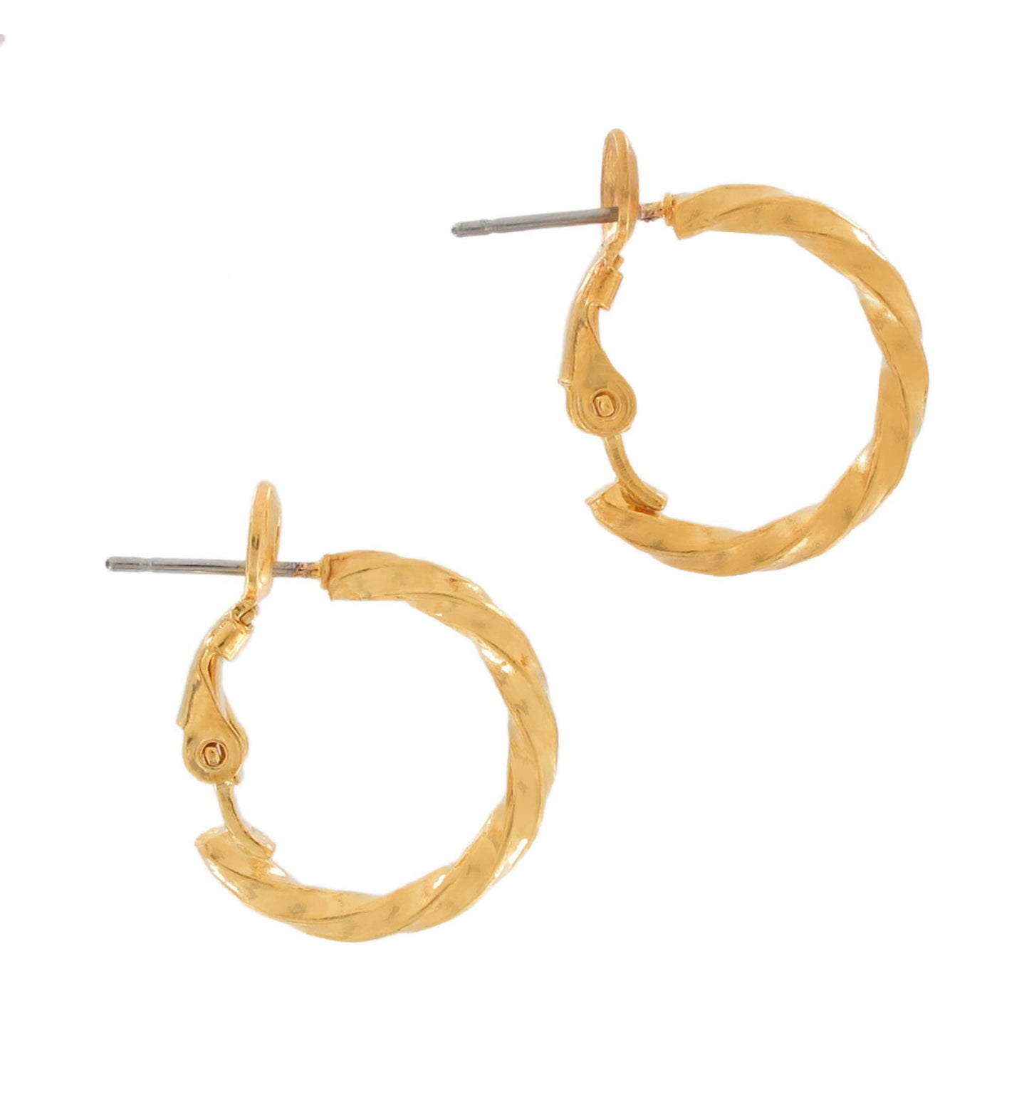 Twisted Gold Tone Pierced Small Hoop Earrings For Women 5/8"