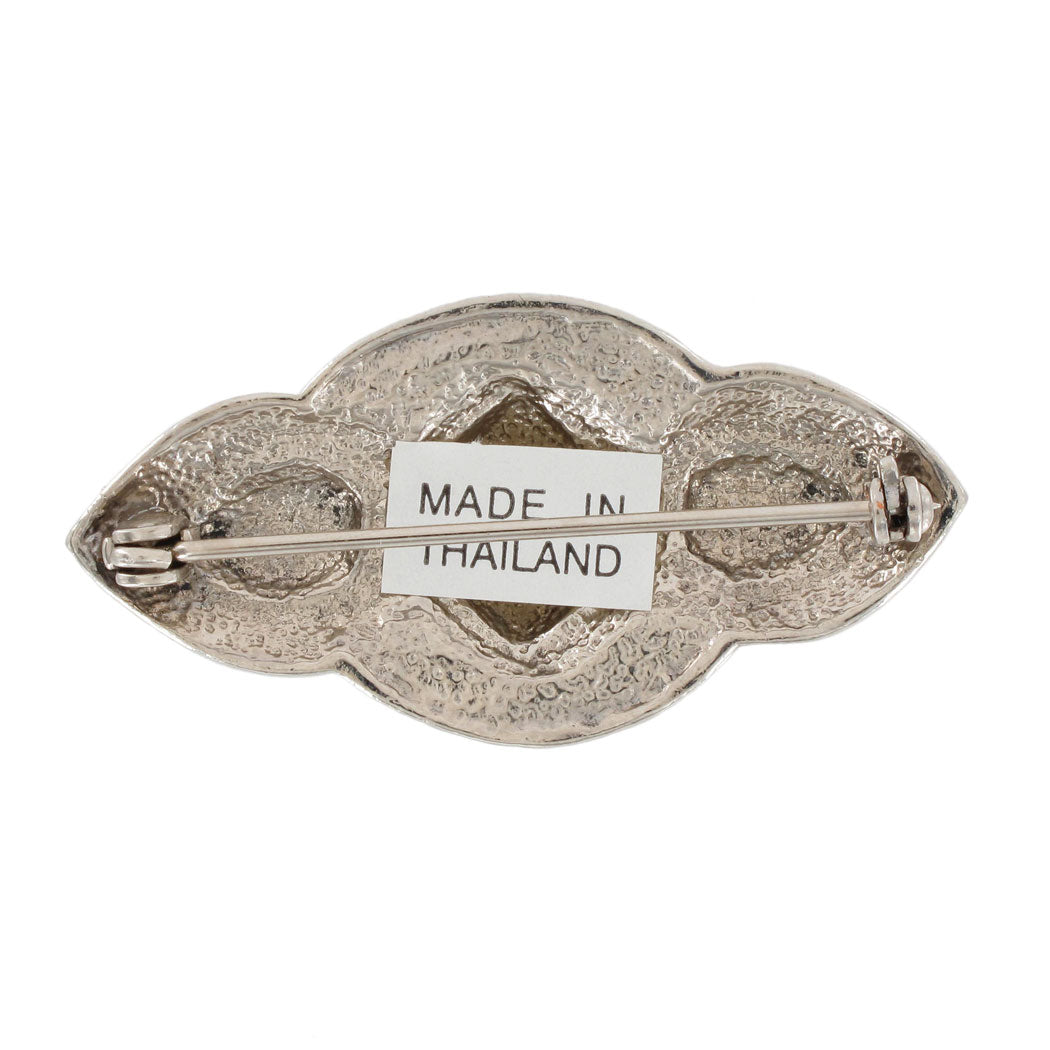 Art Deco Revival Silver Tone Black Oval Accent Pin Brooch 1 7/8"