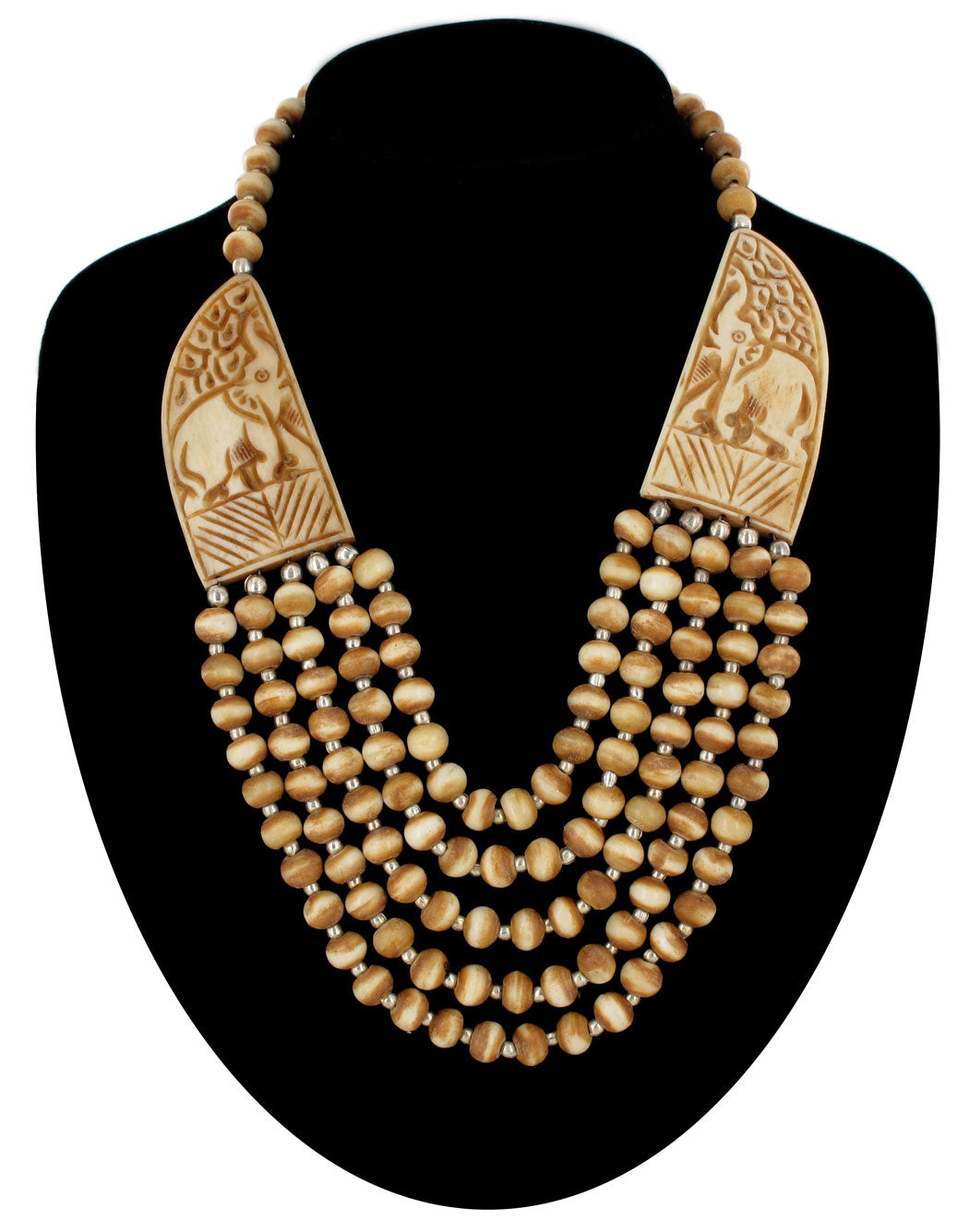 Boho Multistrand Natural Beaded Bib Elephant Collar Necklace Vintage India 20"