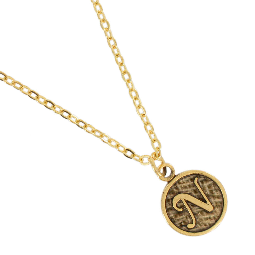 Ky & Co USA Made Gold Tone Cursive Initial "N" Charm 10mm Necklace 18"