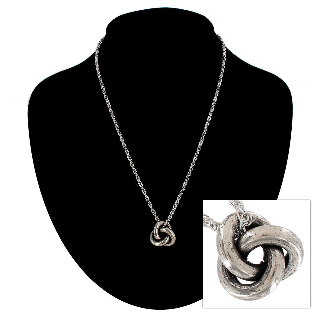 Ky & Co Made in USA Knot Pendant Charm  Rope Chain Necklace 18" - Silver Tone
