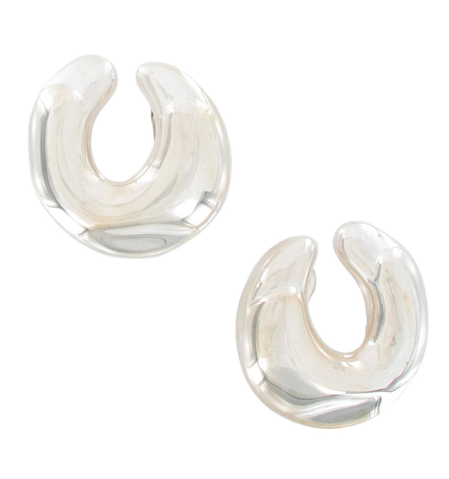 Clip On Earrings Biomorphic Abstract Horseshoe Silver Tone 1 1/4"