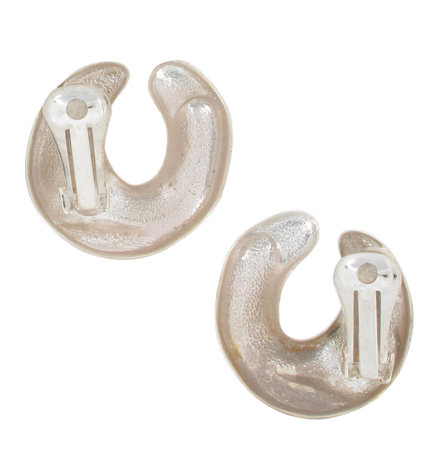Clip On Earrings Biomorphic Abstract Horseshoe Silver Tone 1 1/4"