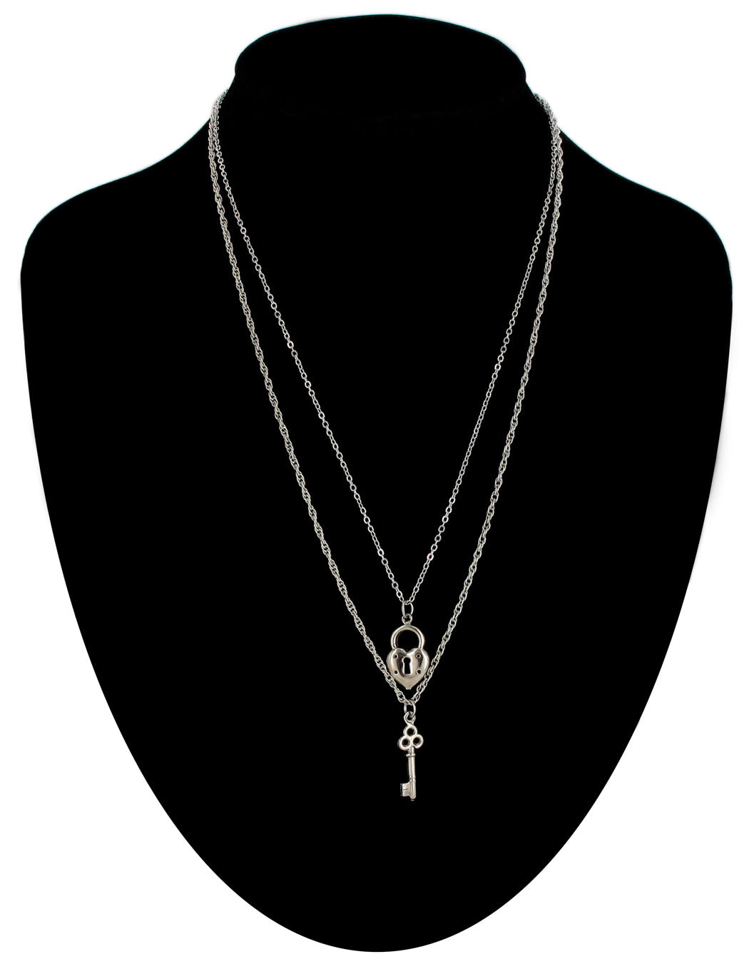 Ky & Co Made in USA Heart Key Pendant Necklace 2 Piece Set 18" - Silver Tone