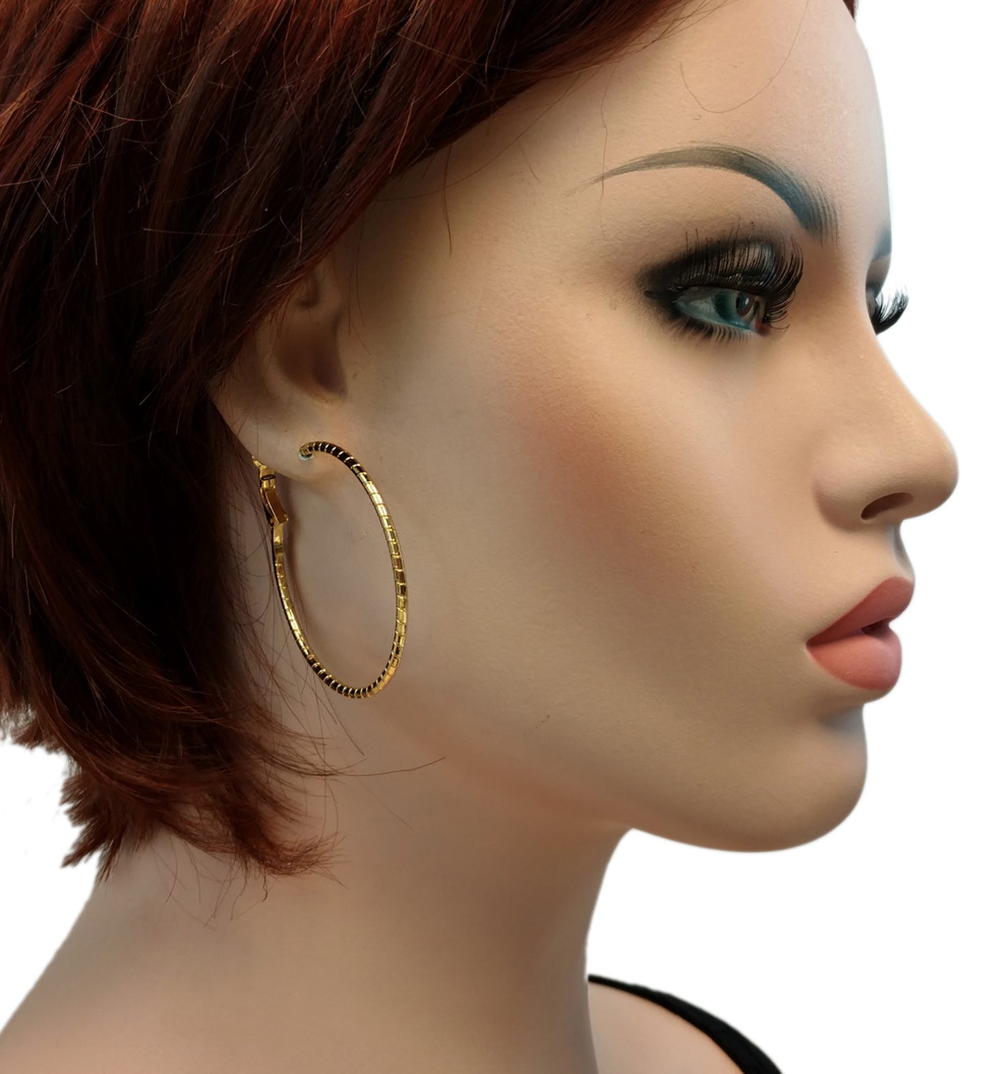 Gold Tone Textured Hoop Earrings 1 7/8" Surgical Steel Post