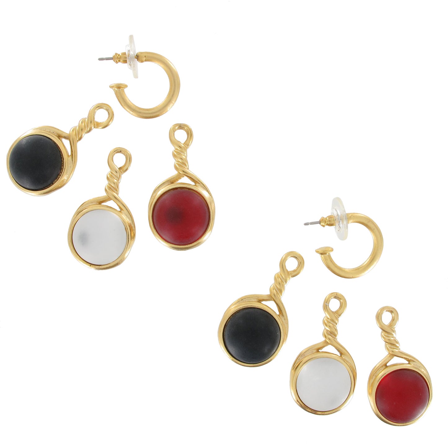 Avante Pierced Earrings Gold Tone Interchangeable Hoop Red White Black Matte