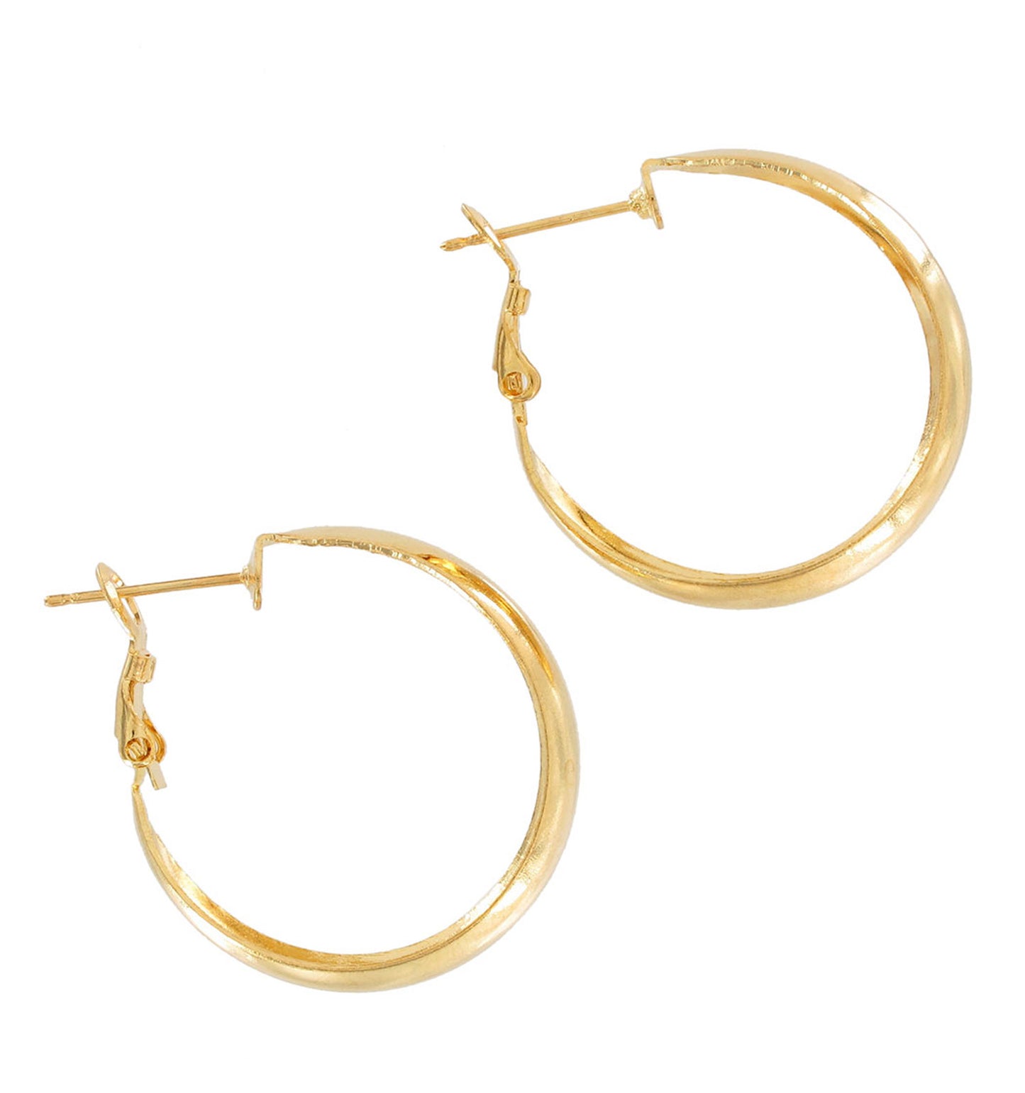 Gold Tone Lightweight Round Wide Hoop Pierced Earrings 1 1/8"