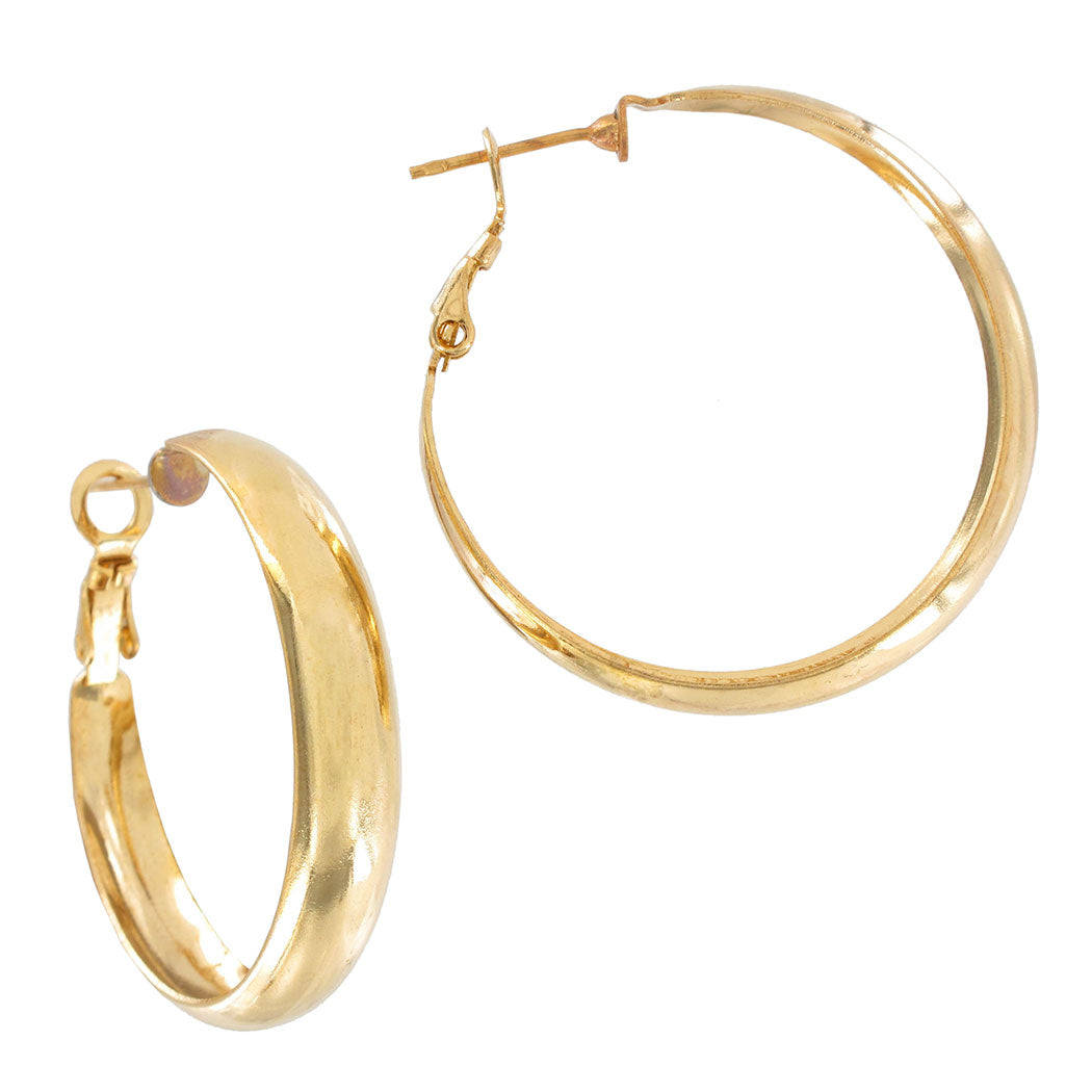 Pierced Earrings Hoop Yellow Gold Tone Lightweight 1 3/8"