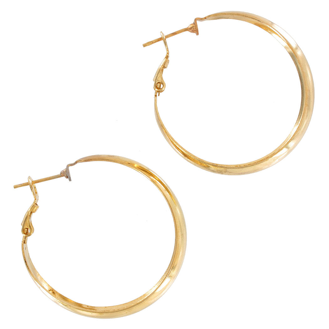 Pierced Earrings Hoop Yellow Gold Tone Lightweight 1 3/8"