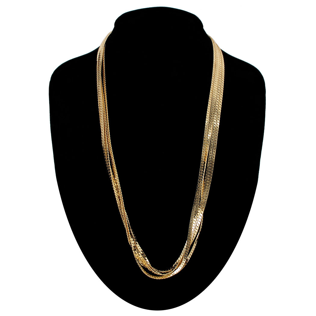 Ky & Co Made in USA Multistrand Herringbone Chain Collar Necklace 24" Gold Tone
