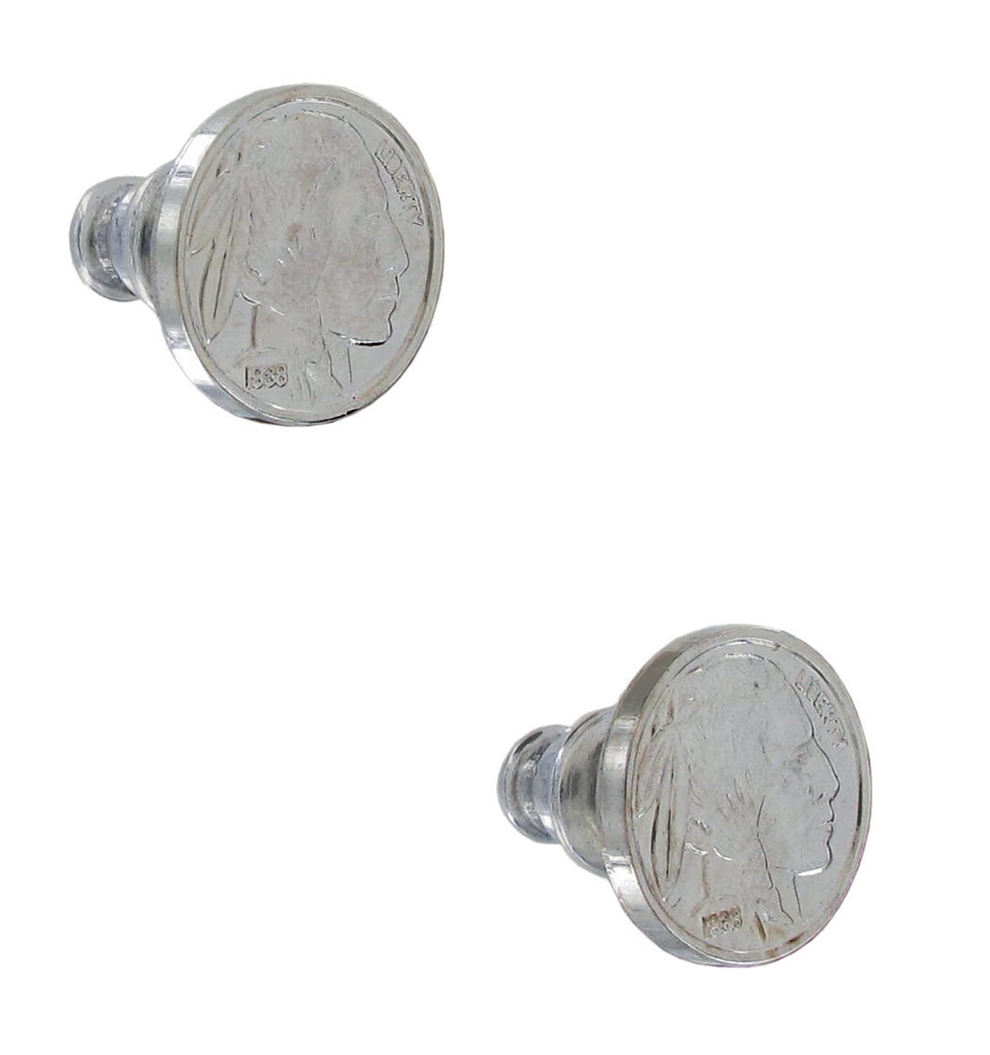Miniature USA Buffalo Nickel Coin Stud Pierced Earrings Silver Tone 3/8"