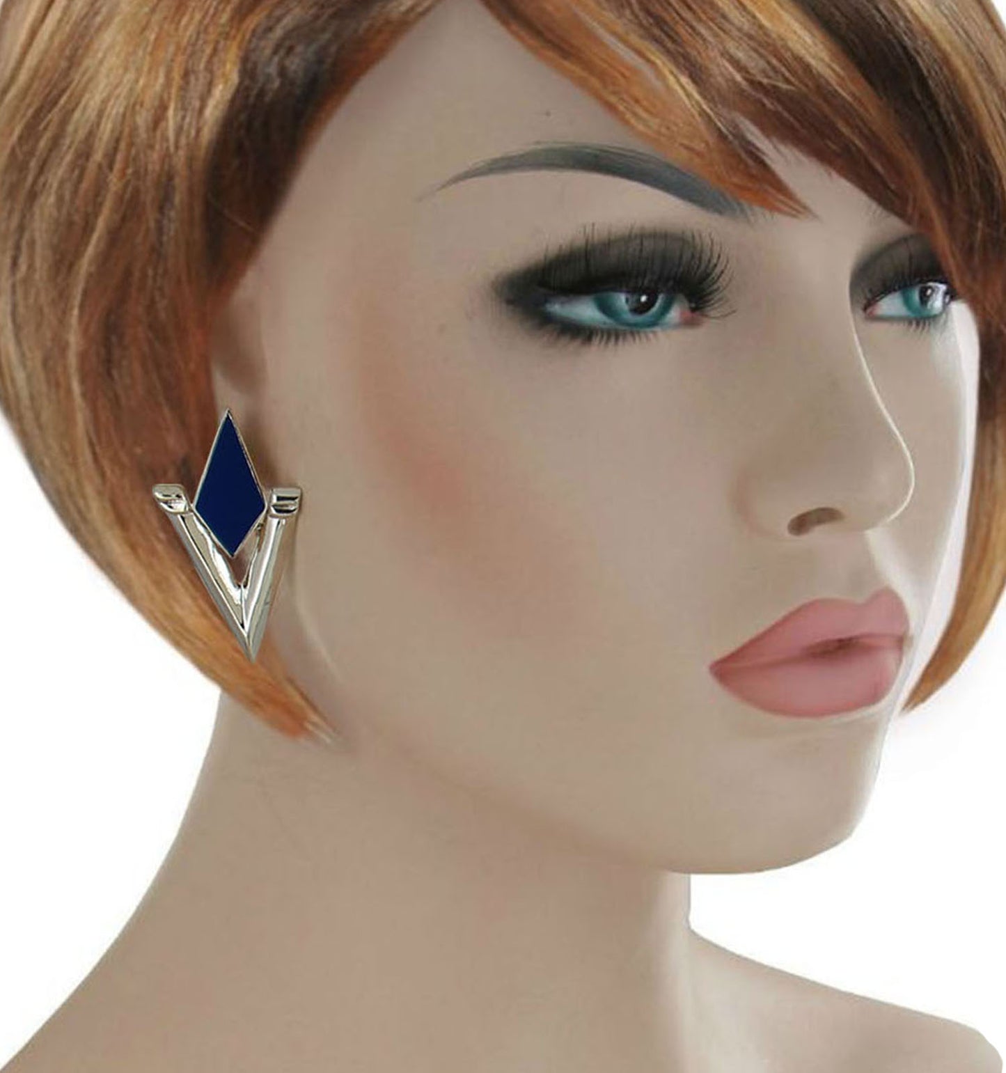 Avante Blue Diamond Shaped Doorknocker Drop Dangle Pierced Earrings 2"