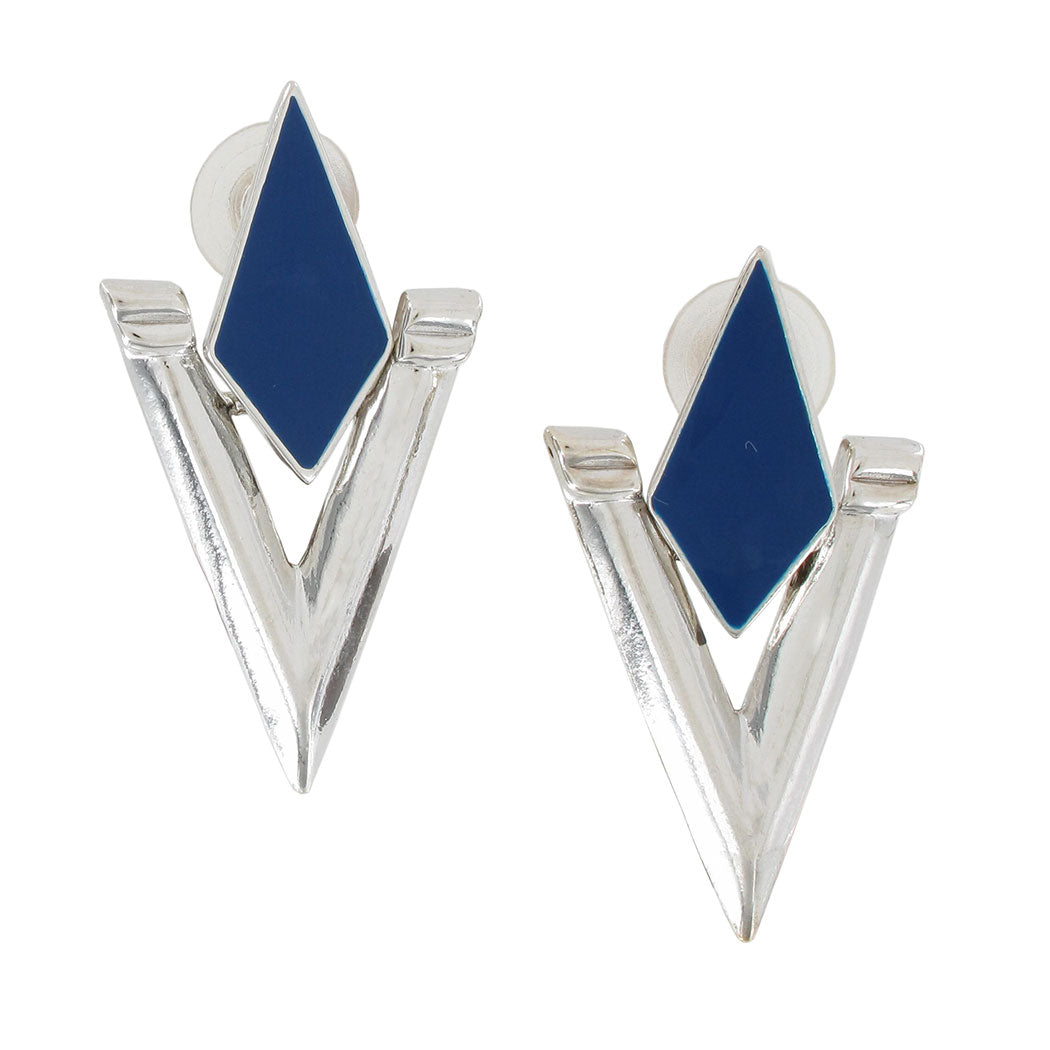 Avante Blue Diamond Shaped Doorknocker Drop Dangle Pierced Earrings 2"