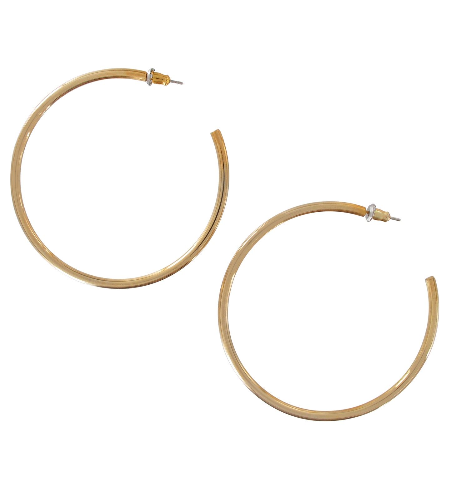 Gold Tone Plain Open Hoop Pierced Earrings 2 3/16"