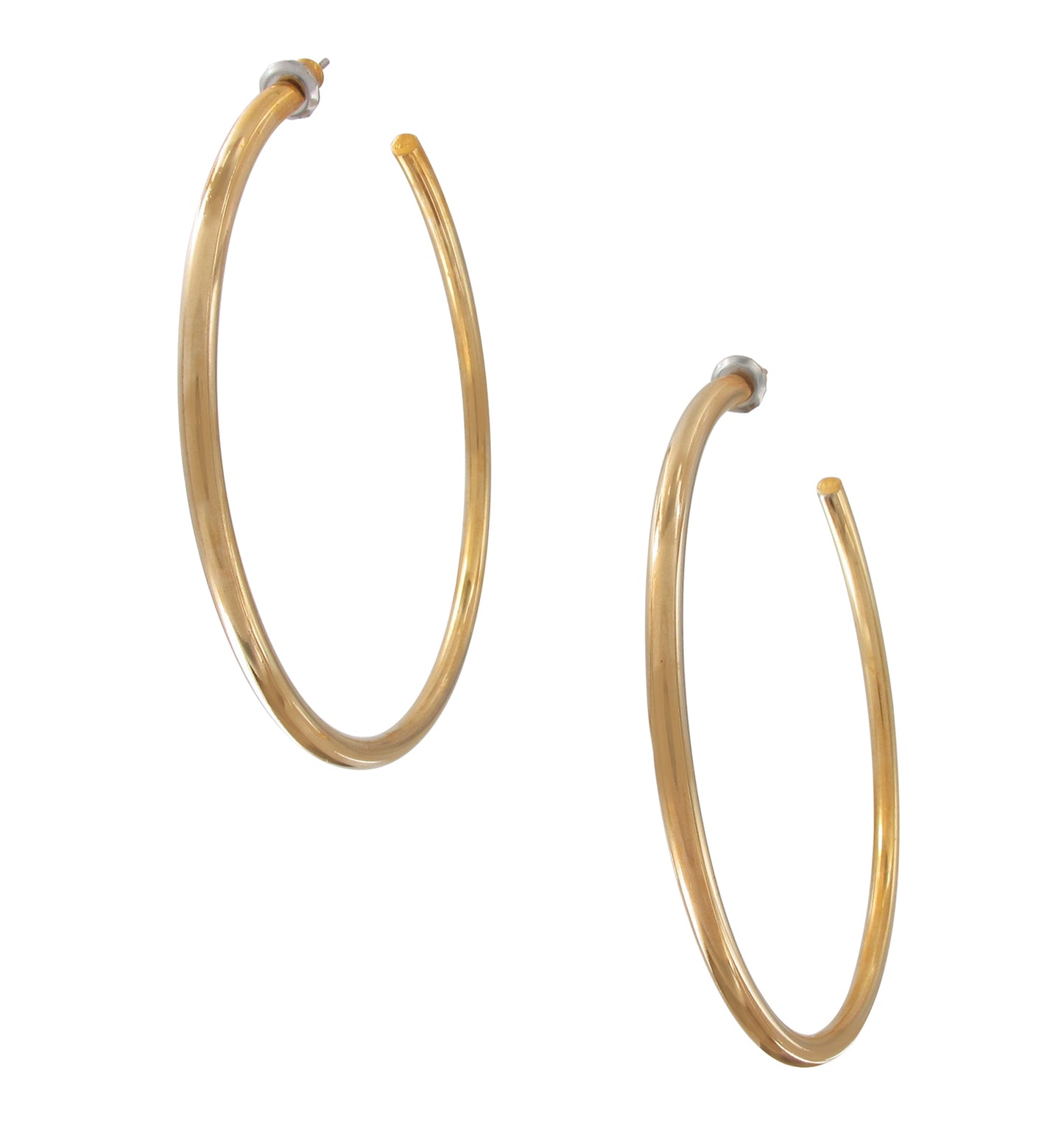Gold Tone Plain Open Hoop Pierced Earrings 2 3/16"