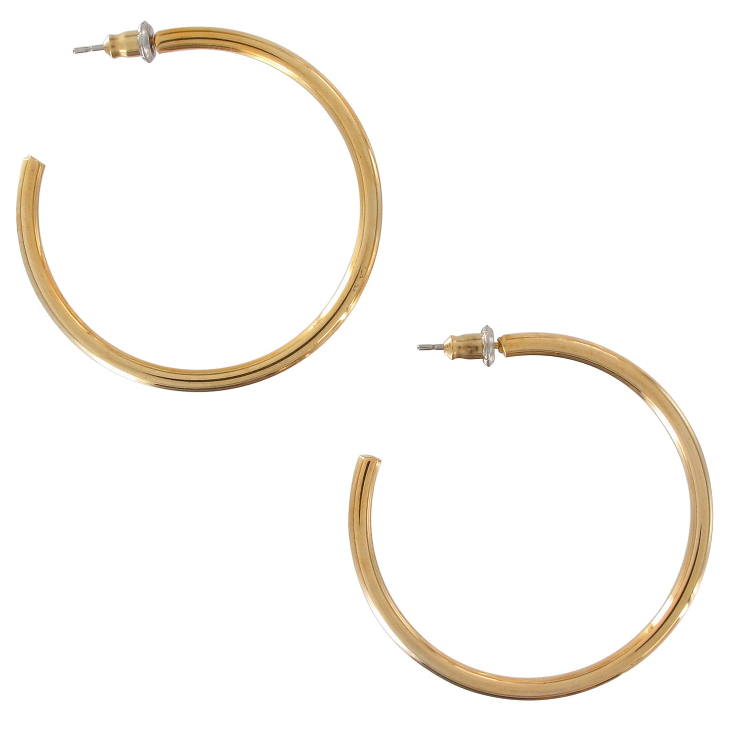 Thin Plain Gold Tone Hoop Pierced Earrings 1 5/8"