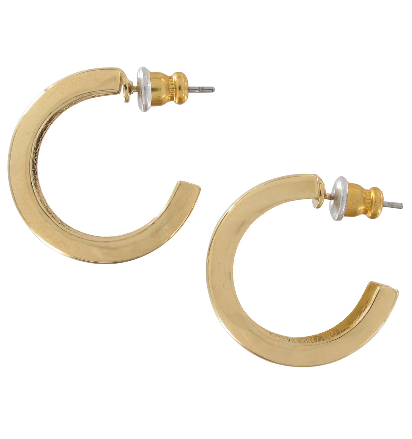 Classic Chunky Plain Small Hoop Earrings Pierced 7/8" - Gold Tone