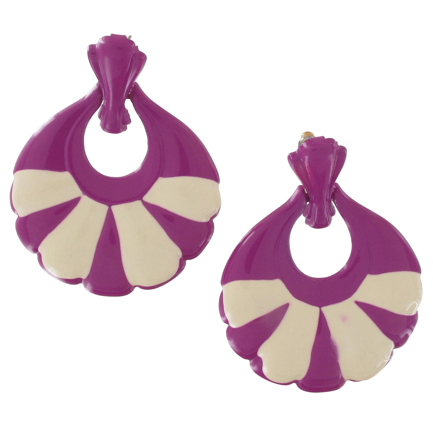 Doorknocker Purple Dangle Pierced Earrings Vintage 1980s