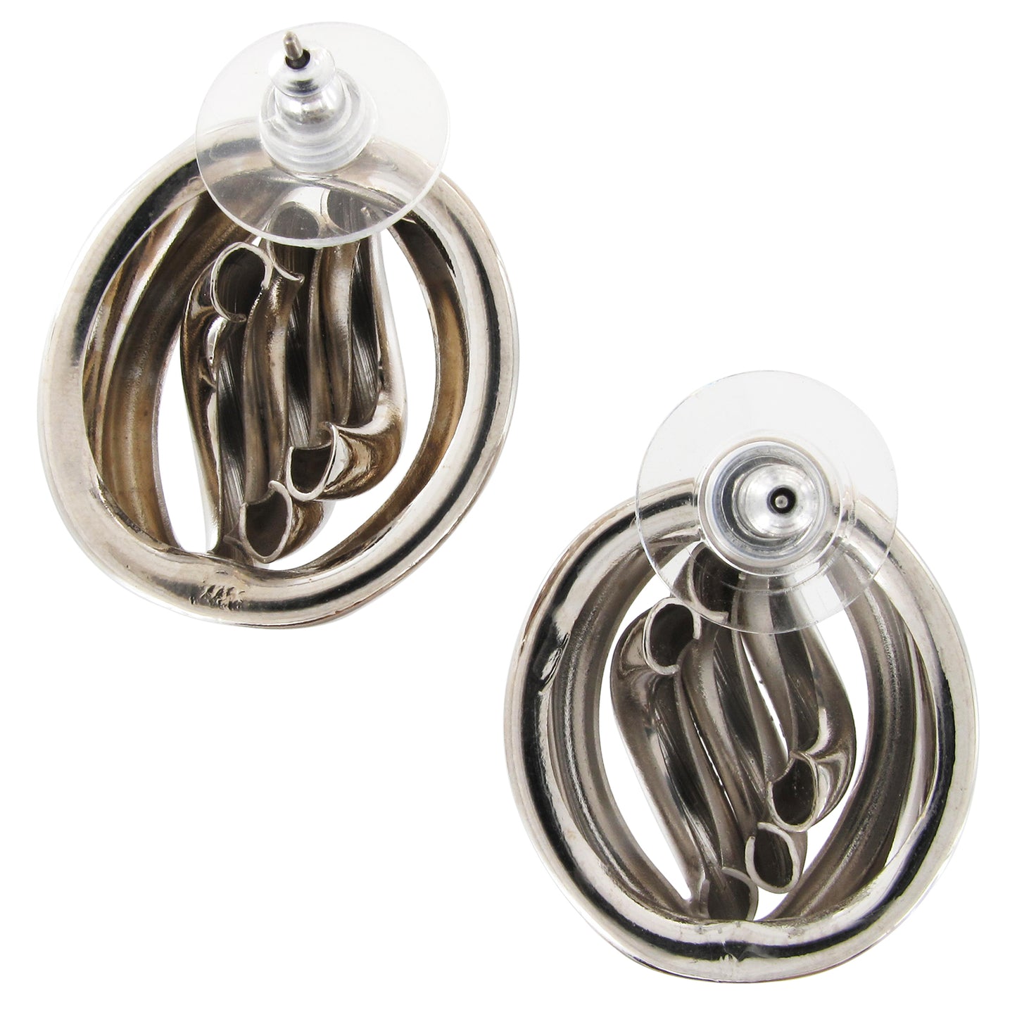 Retro Abstract Sculpted Tube Silver Tone Pierced Button Earrings Womens Jewelry