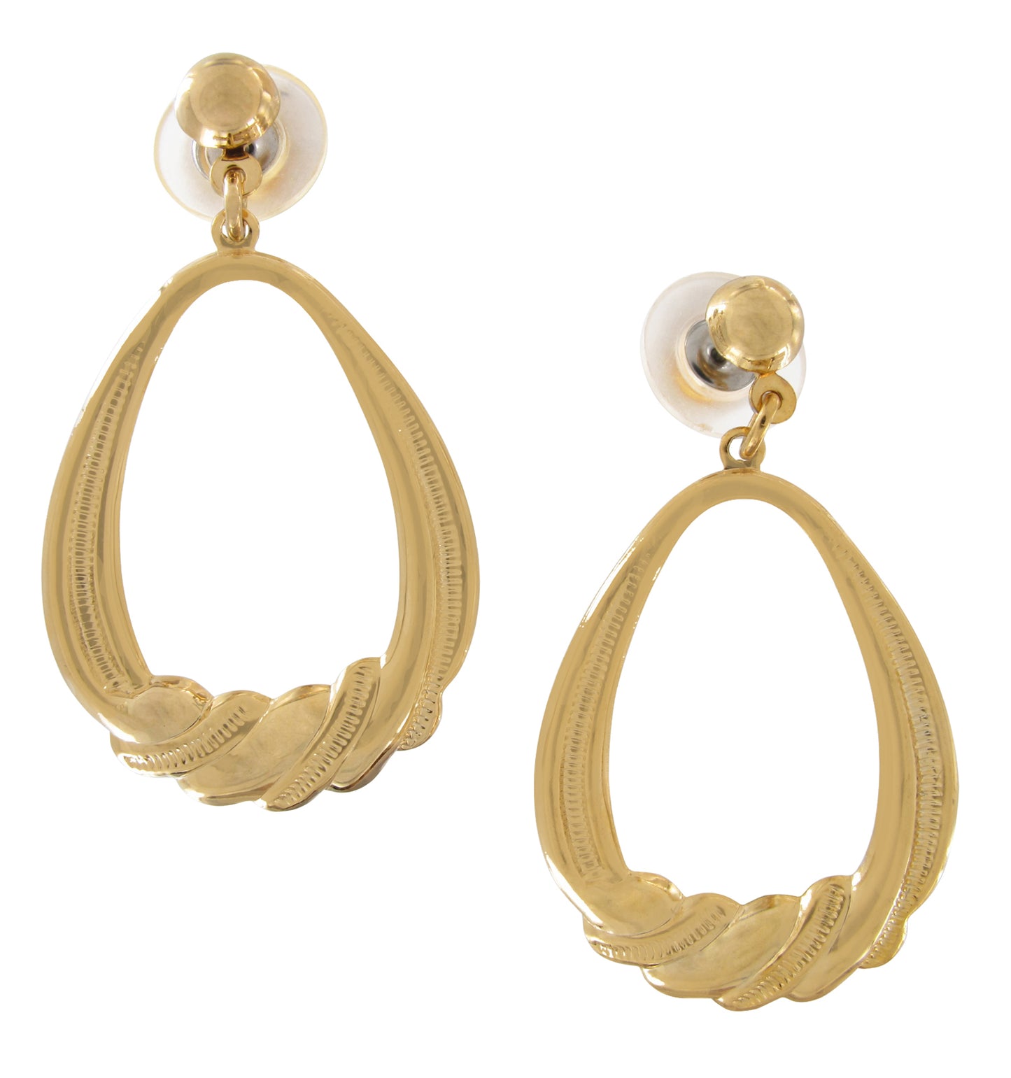 Gold Tone Doorknocker Dangle Pierced Earrings 1 7/8"