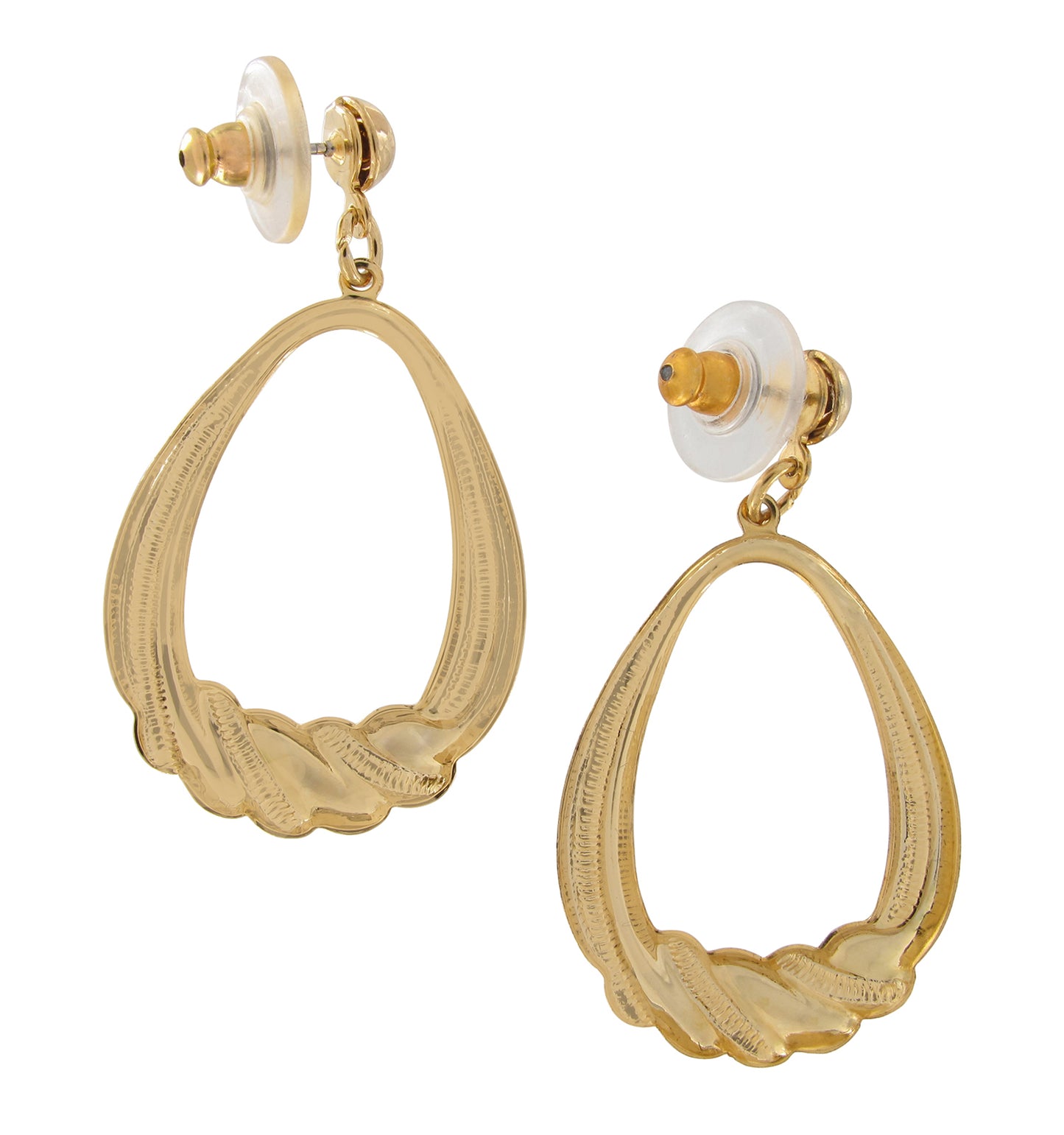 Gold Tone Doorknocker Dangle Pierced Earrings 1 7/8"