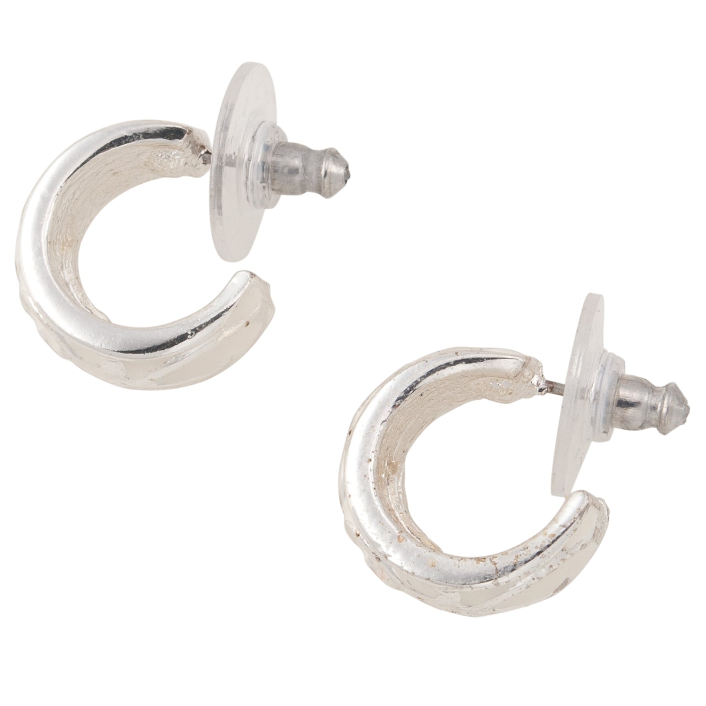 White Enamel Embellished Silver Tone Hoop Earrings 1/2"