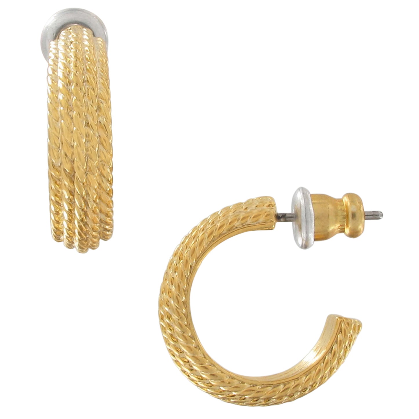 Small Gold Tone Fabric Cord Look Hoop Pierced Earrings 5/8"