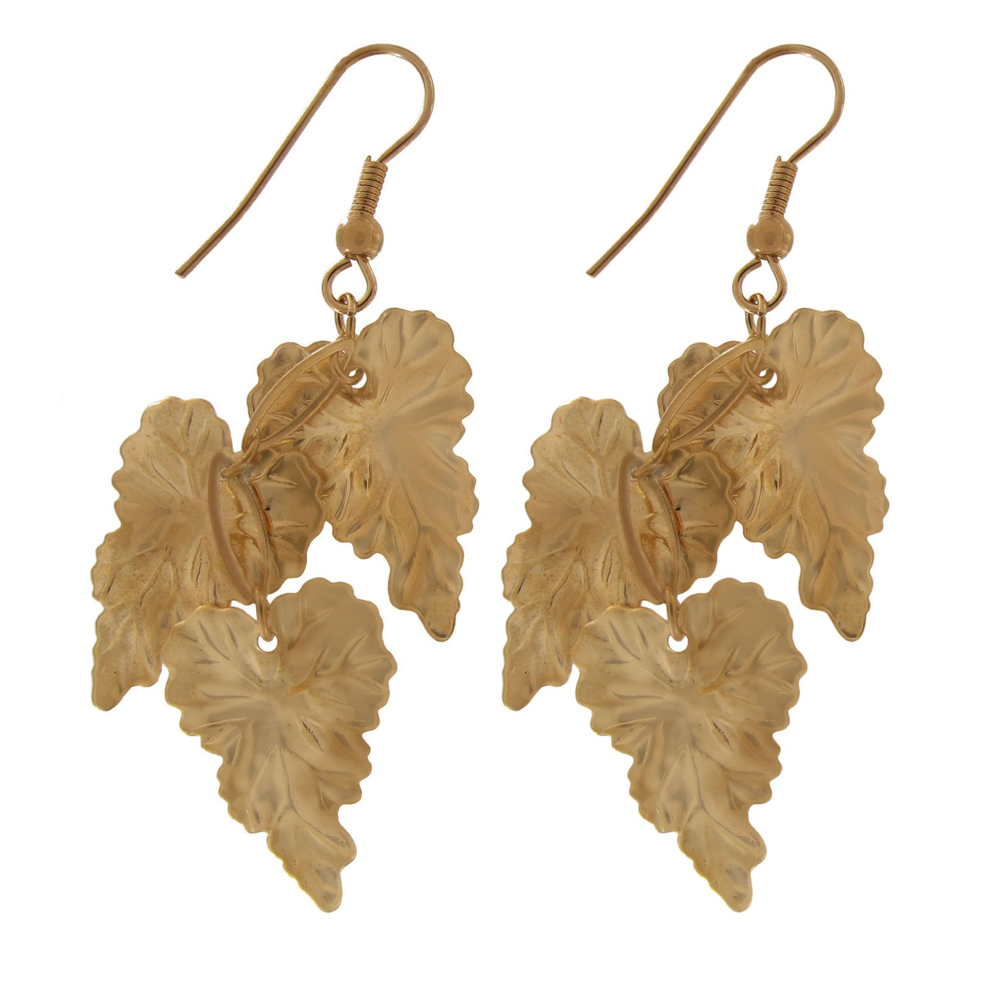 Gold Tone Multiple Leaf Dangle Layered Pierced Earrings 2 1/2"
