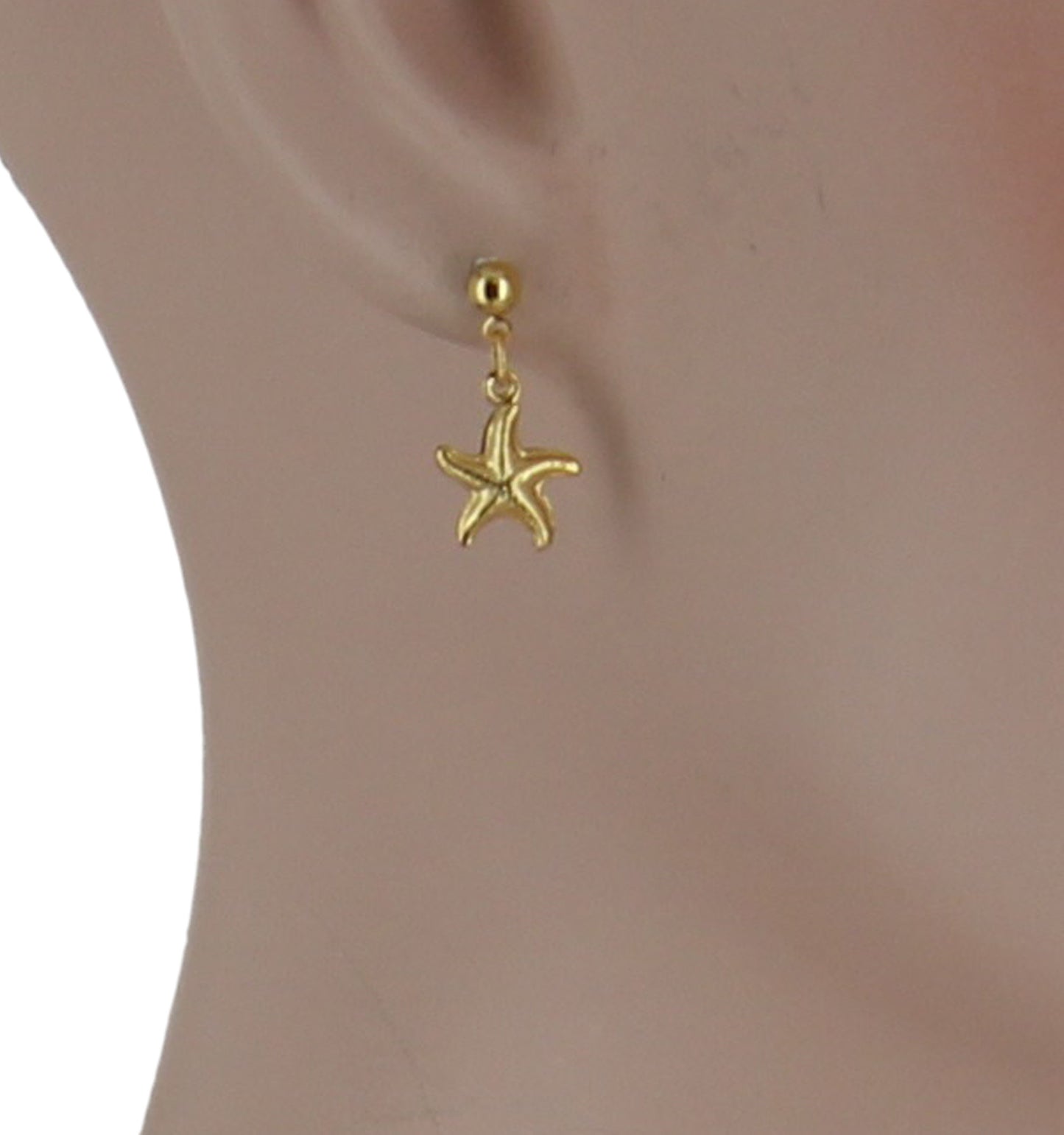Starfish Gold Tone Small Charm Nautical Beach Dangle Pierced Earrings