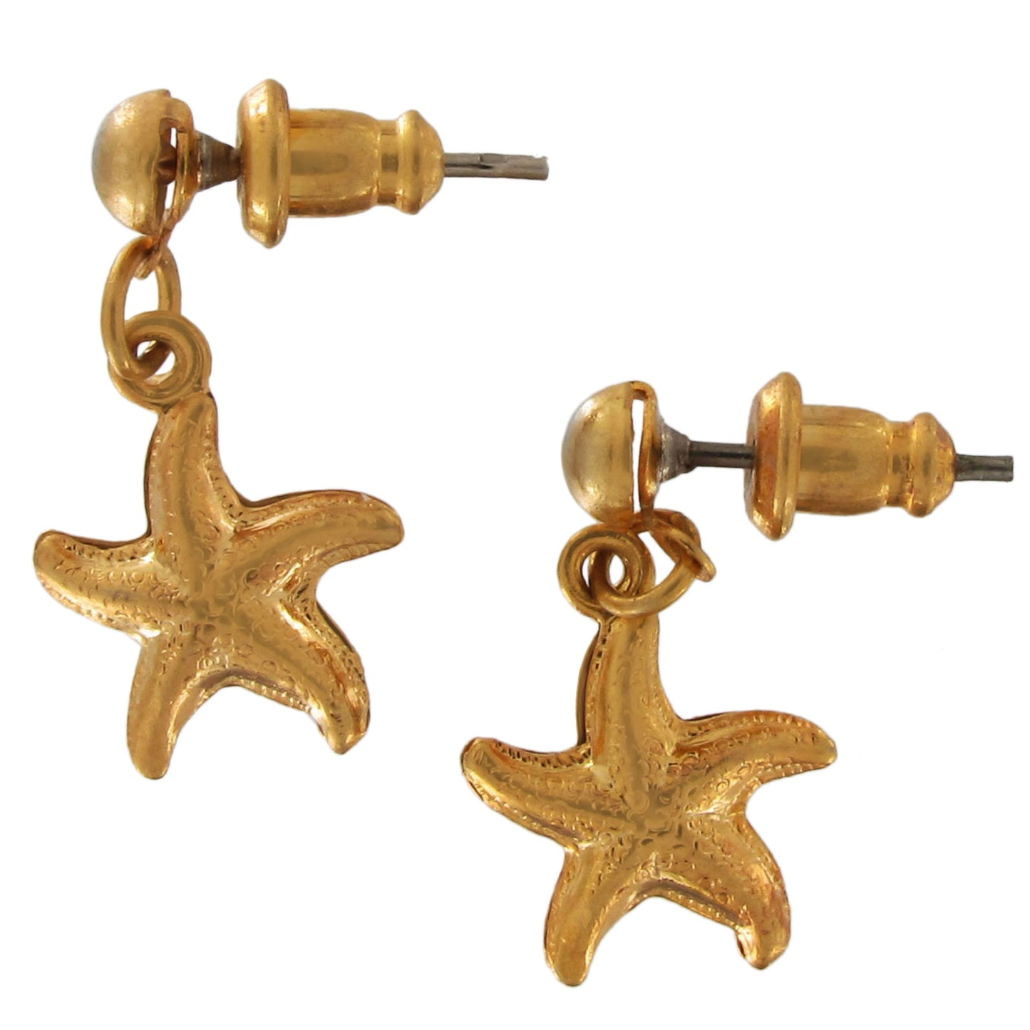 Starfish Gold Tone Small Charm Nautical Beach Dangle Pierced Earrings