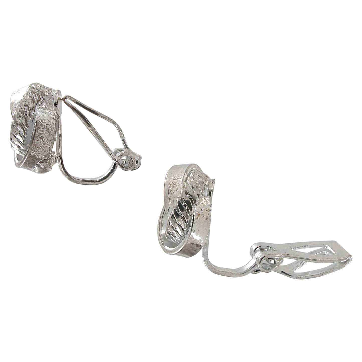 Silver Tone Spiral Ribbed Twisted Knot Clip Earrings Small