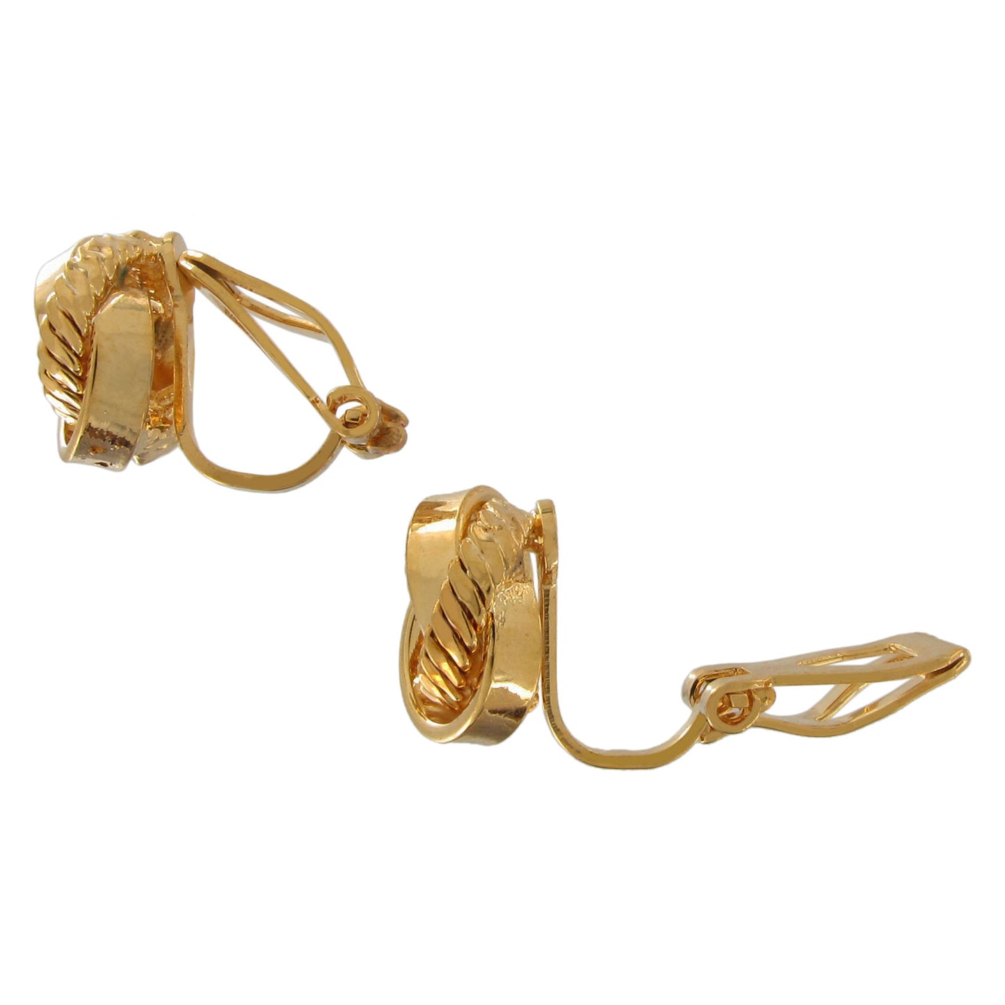 Gold Tone Spiral Ribbed Twisted Knot Clip Earrings Small