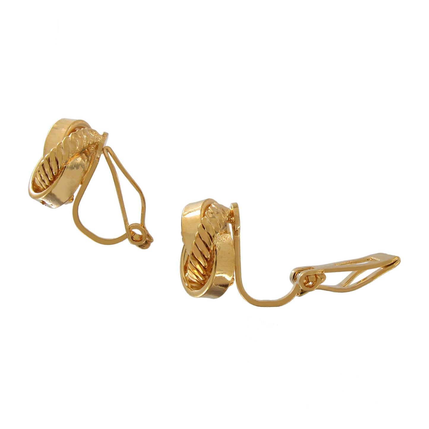 Gold Tone Spiral Ribbed Twisted Knot Clip Earrings Small