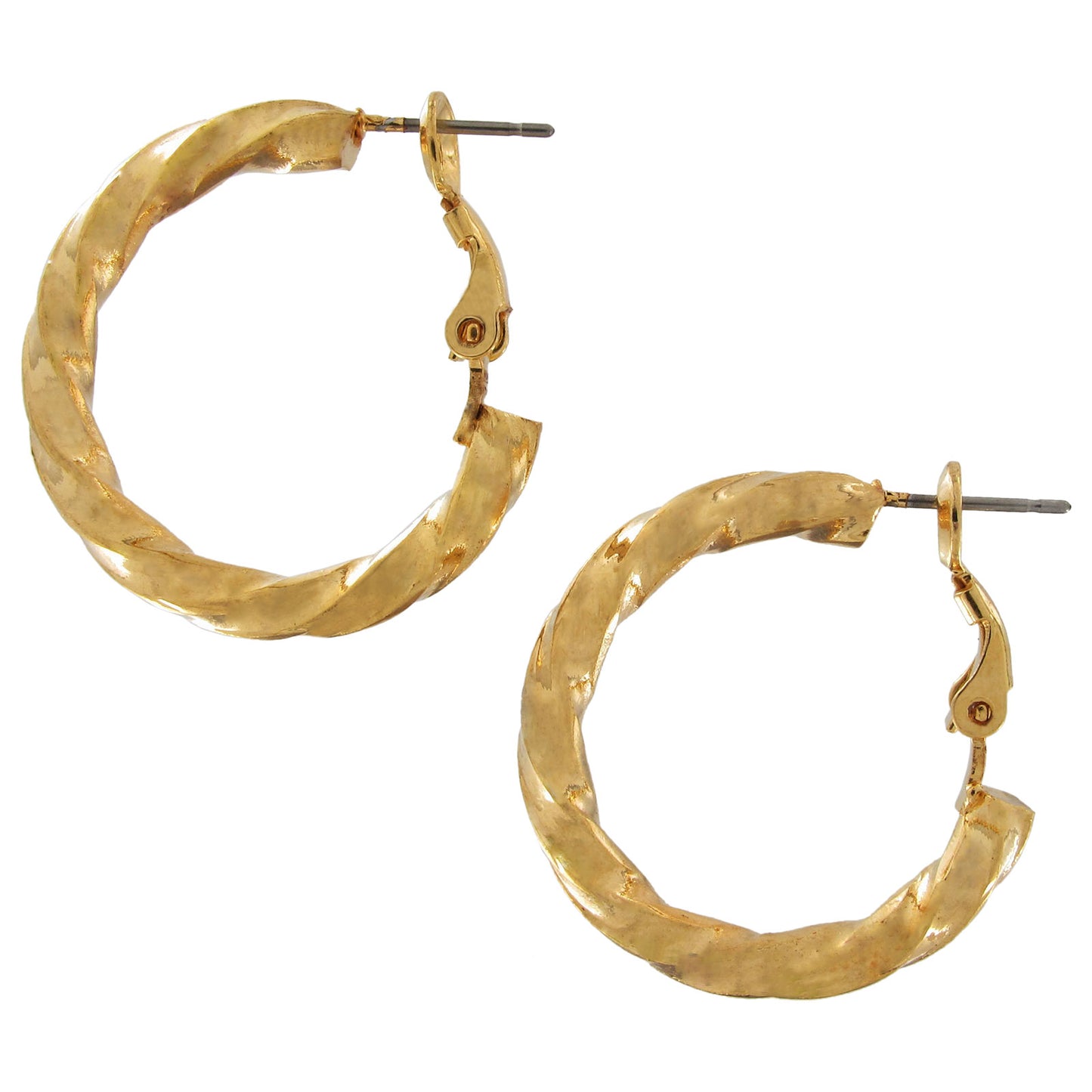 Gold Tone Spiral Twisted Hoop Pierced Earrings 1"