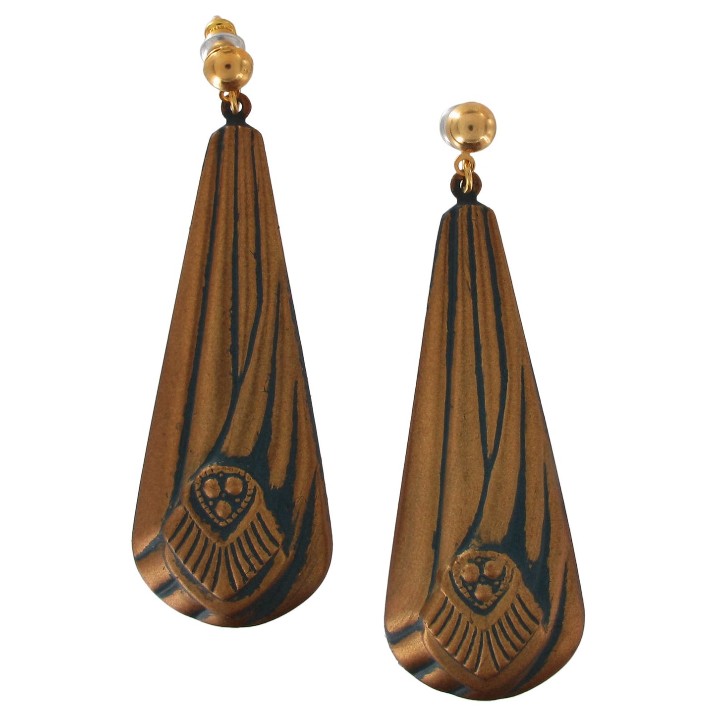 Tribal Gold Tone Light Weight Teardrop Chandelier Dangle Pierced Earrings 3"