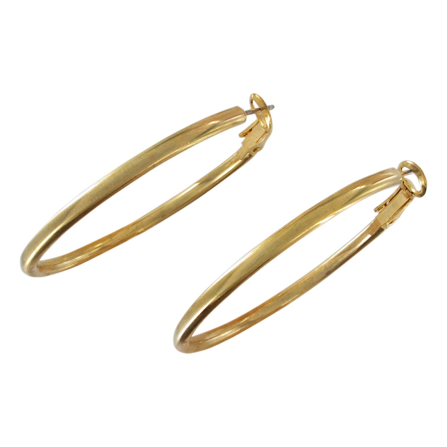 Shiny Gold Tone Solid Hoop Latch Back Earrings 1 11/16"