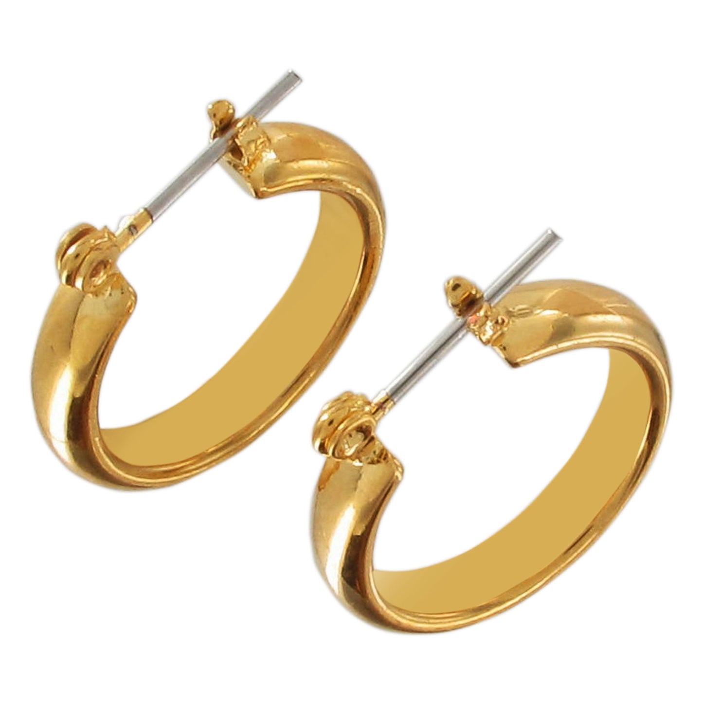 Gold Tone Solid Snap Down Back Earrings 3/4"