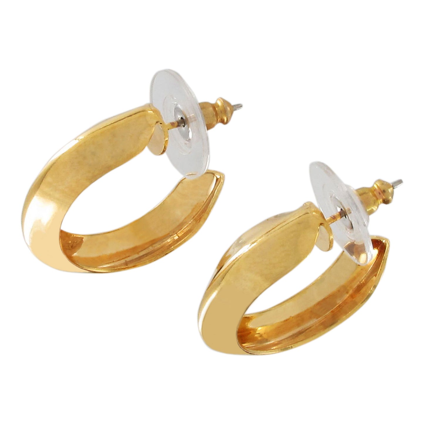Gold Tone Hollow Hoop Light Weight Pointed Concave Earrings 1"