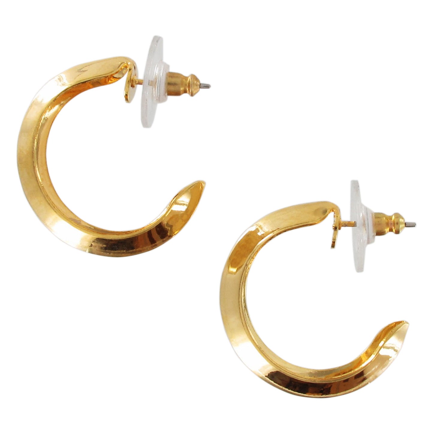 Gold Tone Hollow Hoop Light Weight Pointed Concave Earrings 1"