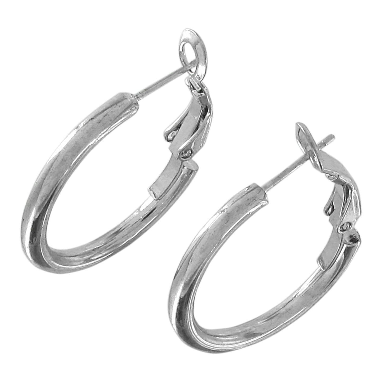 Dark Silver Solid Hoop Latch Back Pierced Earrings 1"