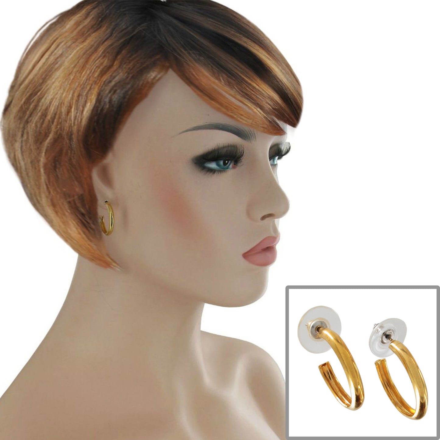 Gold Tone Hollow Hoop Concave Earrings 7/8"