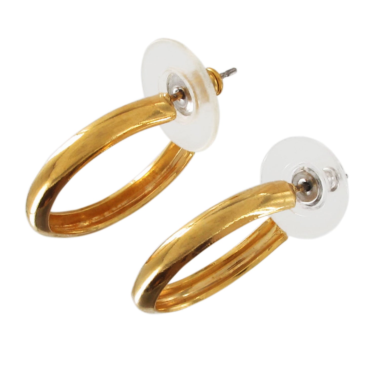 Gold Tone Hollow Hoop Concave Earrings 7/8"