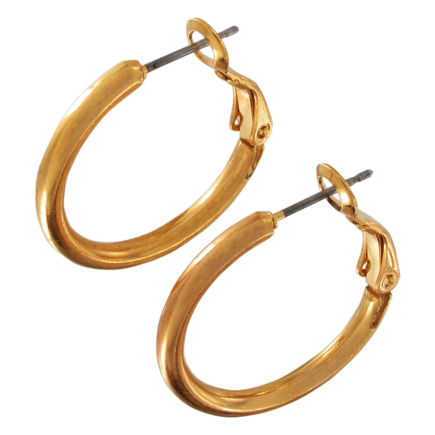 Shiny Gold Tone Hoop Latch Back Earrings 1"