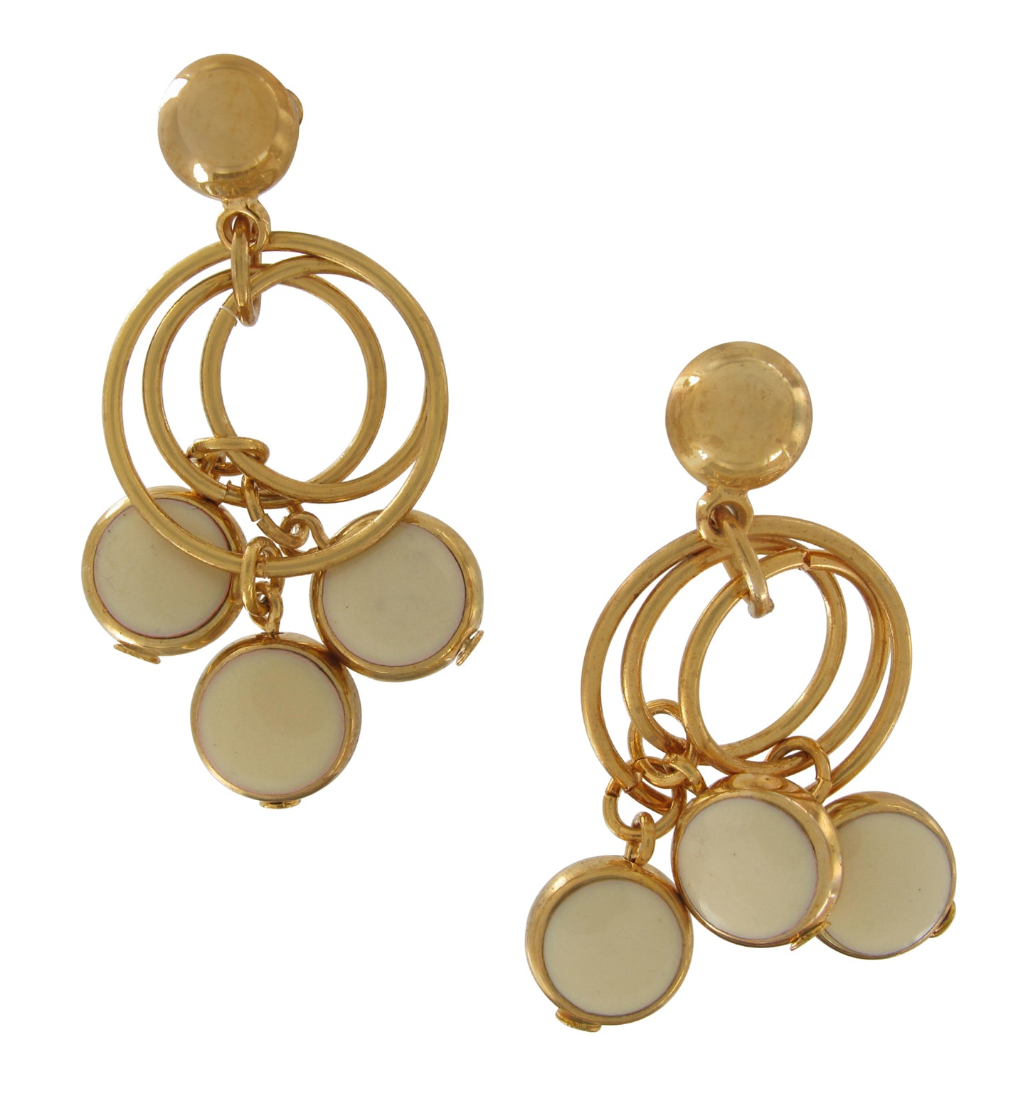Gold Tone Fringe Beaded Dangle Chandelier Pierced Earrings 1 3/4"