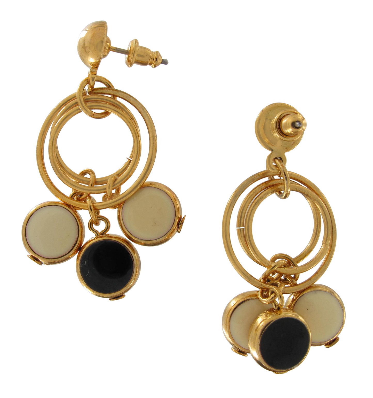 Gold Tone Fringed Beaded Dangle Chandelier Pierced Earrings 1 3/4"
