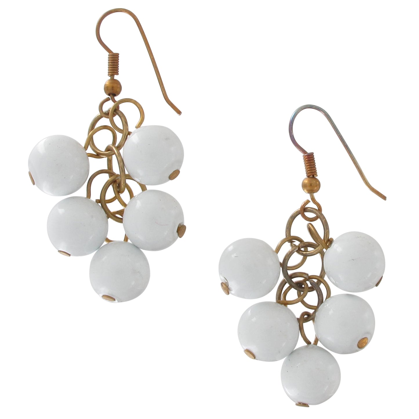 White Beaded Cluster Gold Tone Pierced Dangle Earrings Womens Jewelry 2"