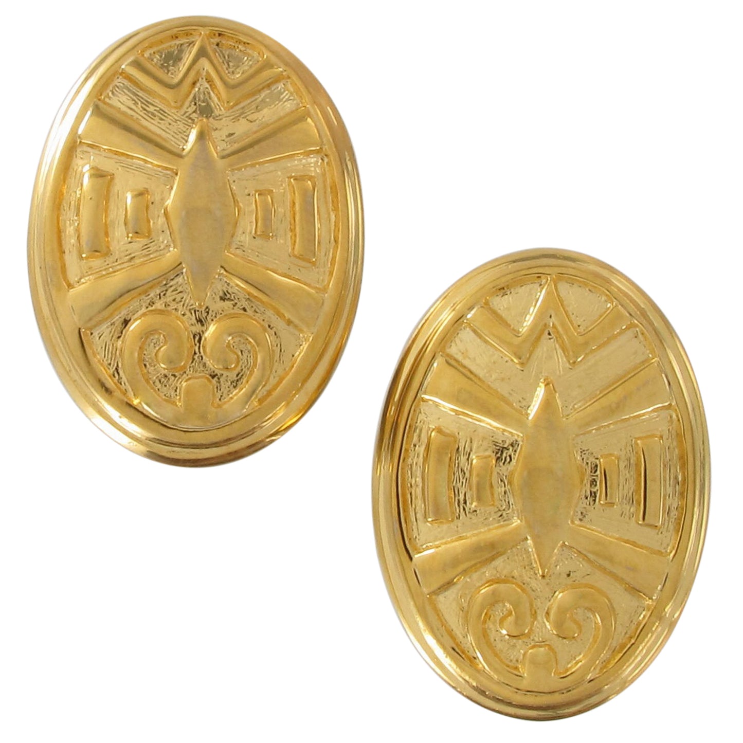Lightweight Aztec Geometric Tribal Gold Tone Button Pierced Earrings