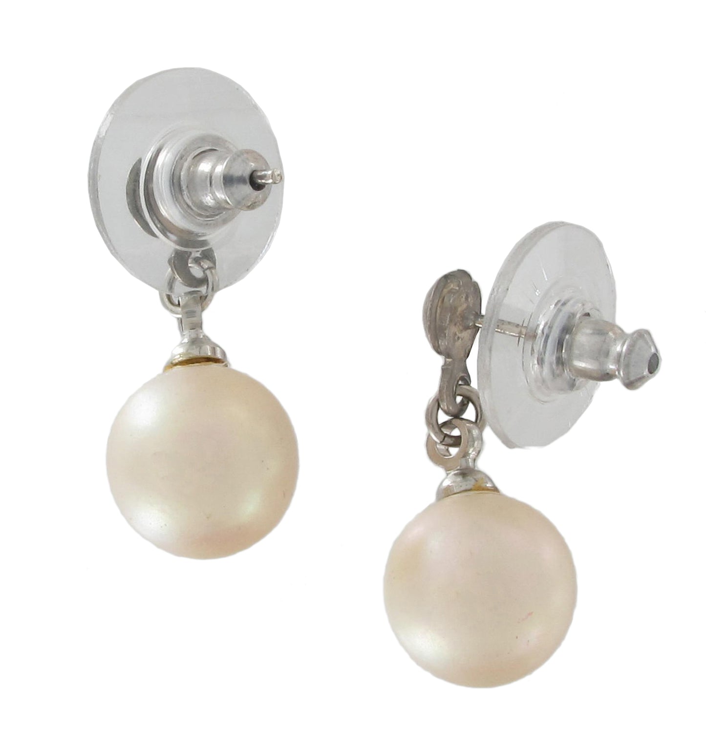 Classic Cream Faux Pearl Drop Dangle Earrings Pierced Silver Tone 9mm 7/8"